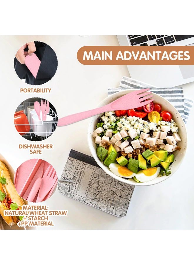 Lnrkai Travel Utensils Set with Case, 4 Sets Wheat Straw Reusable Spoon Knife Forks Tableware, Portable Cutlery Set for Lunch Box Accessories for Adults Kids Travel Picnic Camping or Daily Use - Image 5