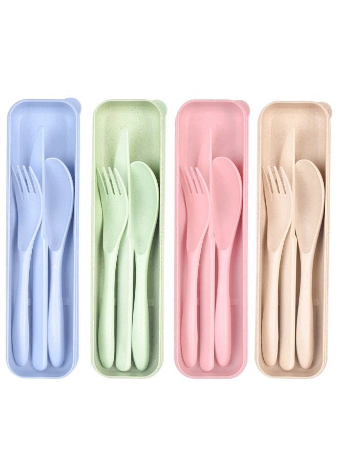 Lnrkai Travel Utensils Set with Case, 4 Sets Wheat Straw Reusable Spoon Knife Forks Tableware, Portable Cutlery Set for Lunch Box Accessories for Adults Kids Travel Picnic Camping or Daily Use - Image 1
