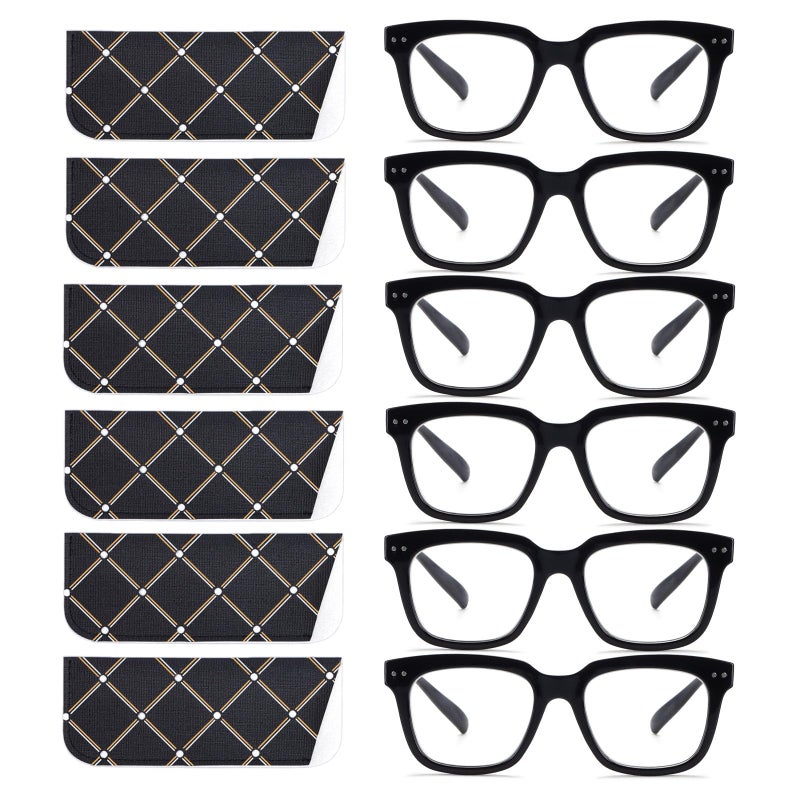 Chofilord 6 Pack Fashion Reading Glasses For Women Men Blue Light Blocking Oversized Square Readers With Spring Hinge (6 Pack Black  1.75) - Image 1