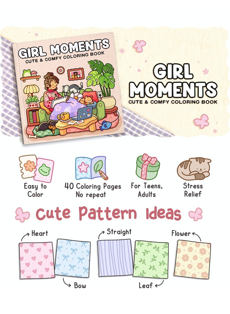 Coloring Book for Adults & Teens, Girl Moments: Cute & Cozy Daily Relaxation Activity with Whimsical Illustrations of Girls Reading with Pets, Perfect for Stress Relief, Cozy Spaces & Holiday Gifting - Image 4