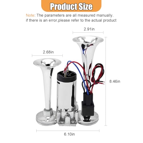 Tuxihapp 12V 130dB Dual Trumpet Air Horn Kit with Compressor - Loud Dual Electric Train Horn for Cars Boats Trucks SUV - High/Low Tube Air Horns Speaker Kit Car Accessories (Sliver) - Image 2
