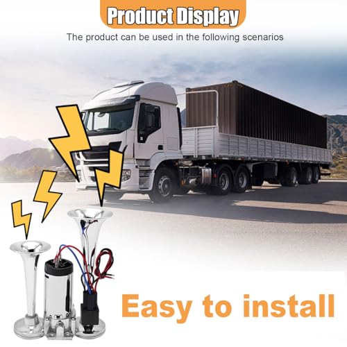 Tuxihapp 12V 130dB Dual Trumpet Air Horn Kit with Compressor - Loud Dual Electric Train Horn for Cars Boats Trucks SUV - High/Low Tube Air Horns Speaker Kit Car Accessories (Sliver) - Image 5