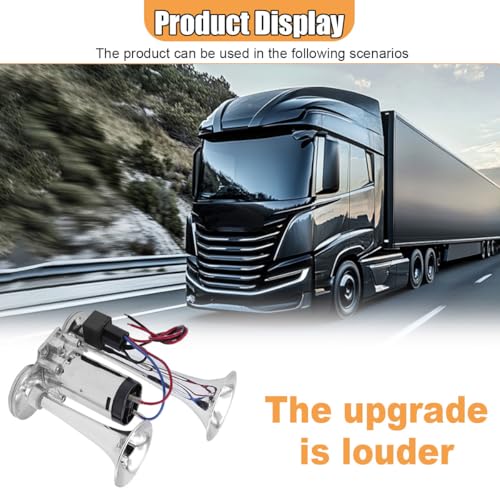Tuxihapp 12V 130dB Dual Trumpet Air Horn Kit with Compressor - Loud Dual Electric Train Horn for Cars Boats Trucks SUV - High/Low Tube Air Horns Speaker Kit Car Accessories (Sliver) - Image 4