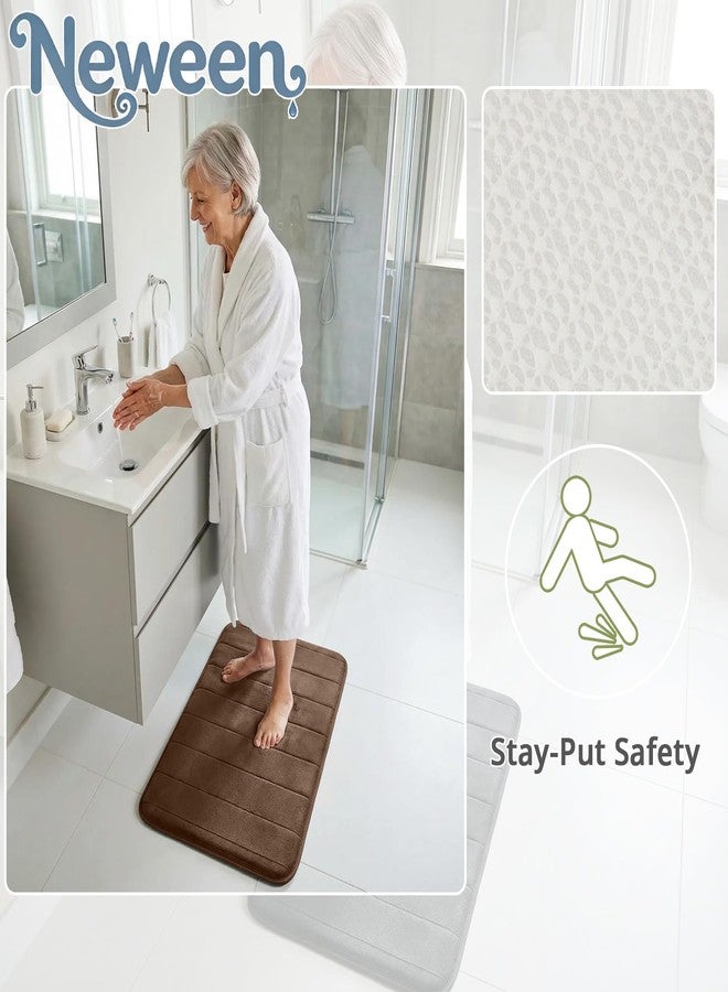 Neween 3 Piece Memory Foam Bath Mat Set - Thick Cushioned Soft Fabric Bathroom Rugs, Non-Slip Absorbent & Quick Dry Bath Mats for Bathroom Floor, Includes Large, Small and U-Shaped Toilet Rug (Brown) - Image 4