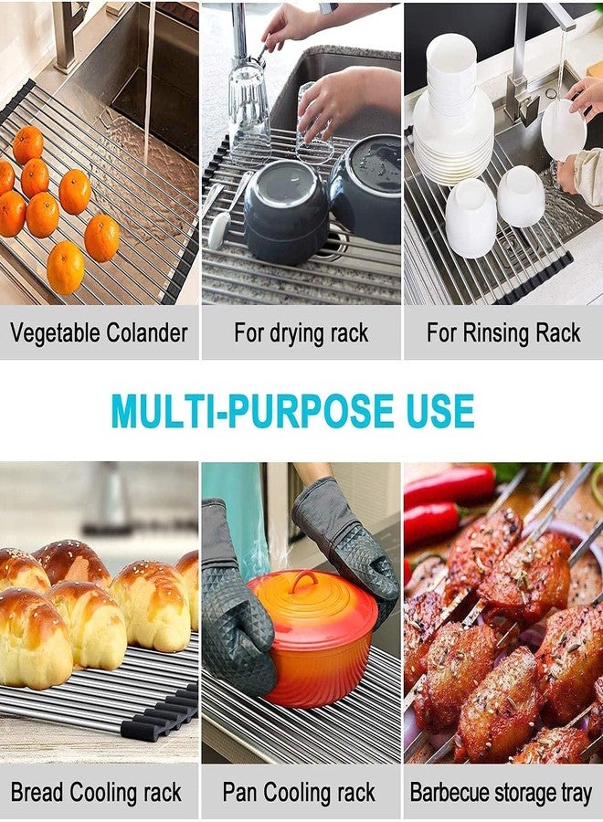 DONDA Stainless Steel Roll Up Dish Drying Rack Over Kitchen Sink |Vegetable Fruit and Dish Drying Drain Rack (Multicolor) (450 x 220 x 10 mm) - Image 3
