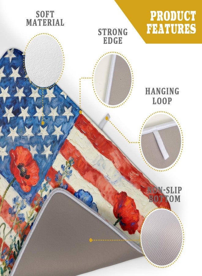 Aytipun 4th of July Patriotic Dish Drying Mat for Kitchen Counter 18x24 Red Blue White Floral American Flag Holiday Absorbent Reversible Microfiber Drying Mats Kitchen Countertop Protector Dishes Drainer Pad - Image 4