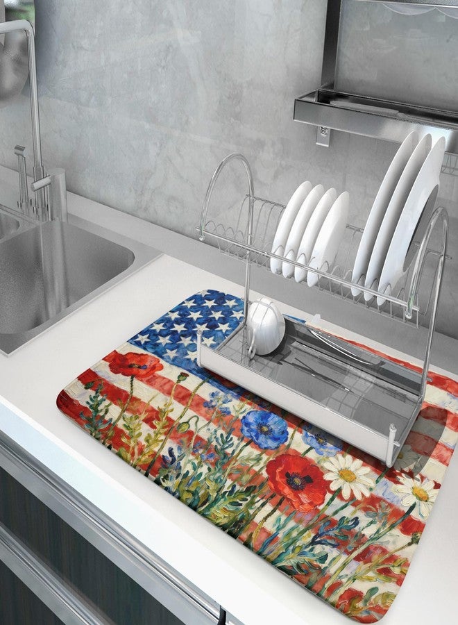 Aytipun 4th of July Patriotic Dish Drying Mat for Kitchen Counter 18x24 Red Blue White Floral American Flag Holiday Absorbent Reversible Microfiber Drying Mats Kitchen Countertop Protector Dishes Drainer Pad - Image 5