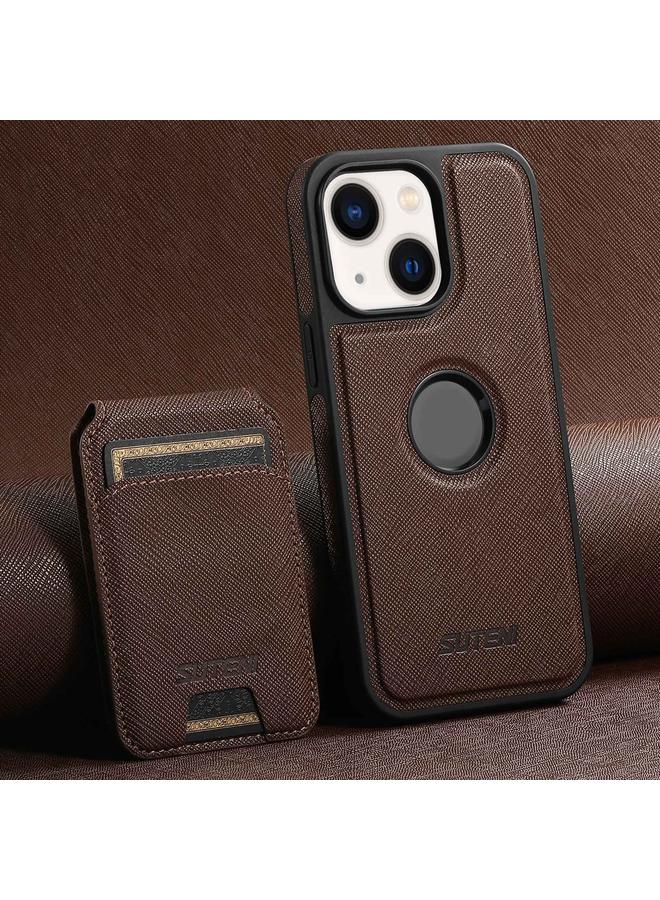 Suteni Case For iPhone 13 M2 Cross-Grain MagSafe Vertical Card Back Phone Case - Image 1
