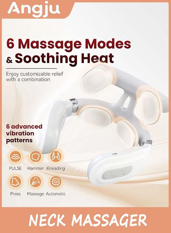 Angju Neck Massager with Heat, Portable Shoulder Massager with 4 Heated Heads, 6 Modes & 14 Levels, Neck Massager for Pain Relief Posture Correction - Image 3