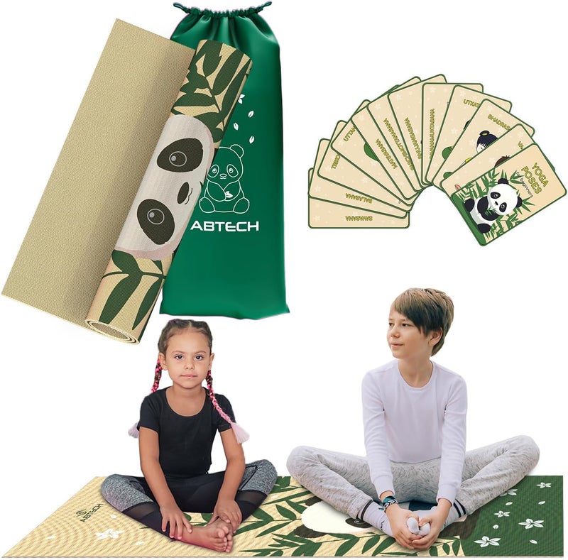 ABTECH Kids Yoga Mat Set - Comfortable Dinosaur Kid Yoga Mat Boy with 12 Yoga Cards, Storage Bag, Beige Play Mat Thick for Gymnastics Mat, Exercise Mat, No-Toxic and Non-Slip for Ages 3-12 - Image 1