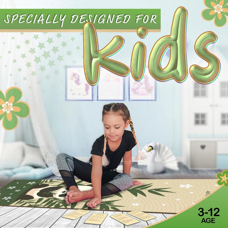 ABTECH Kids Yoga Mat Set - Comfortable Dinosaur Kid Yoga Mat Boy with 12 Yoga Cards, Storage Bag, Beige Play Mat Thick for Gymnastics Mat, Exercise Mat, No-Toxic and Non-Slip for Ages 3-12 - Image 3