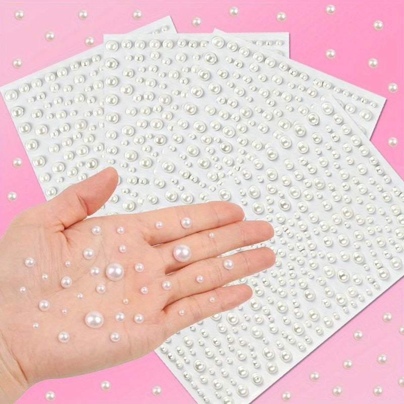 4pcs White Pearls Self-Adhesive Stickers Multi Size White Sheets For Nails Hair Face DIY Craft Gem Decals Makeup Manicure - Image 4