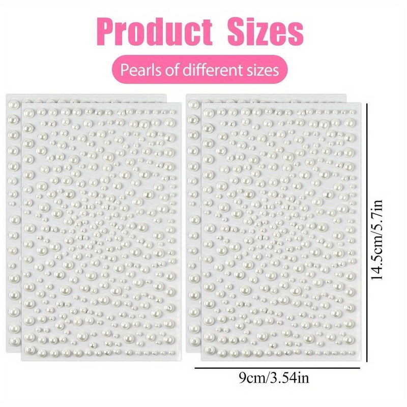 4pcs White Pearls Self-Adhesive Stickers Multi Size White Sheets For Nails Hair Face DIY Craft Gem Decals Makeup Manicure - Image 3