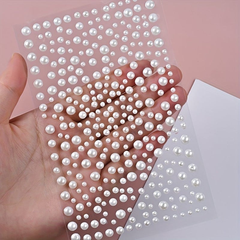 4pcs White Pearls Self-Adhesive Stickers Multi Size White Sheets For Nails Hair Face DIY Craft Gem Decals Makeup Manicure - Image 5
