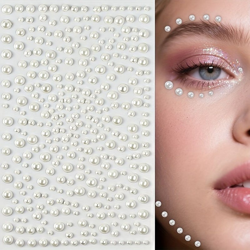 4pcs White Pearls Self-Adhesive Stickers Multi Size White Sheets For Nails Hair Face DIY Craft Gem Decals Makeup Manicure - Image 2