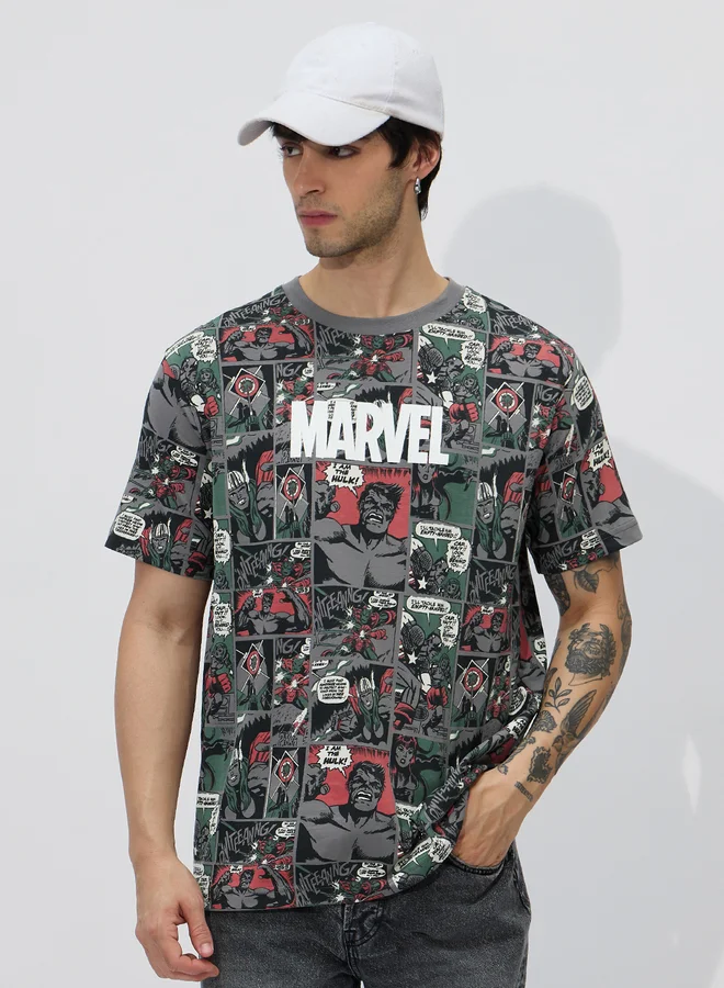Men Marvel Comic Print Cotton Regular Fit T-Shirt