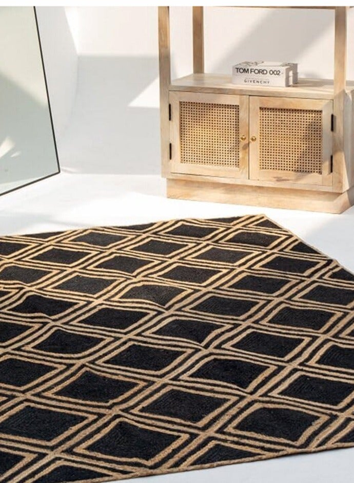 Ramsha Handmade jute rug durable br-038 natural and black color carpet rug rectangular rug for bedroom, living room carpet,dining room. - Image 1