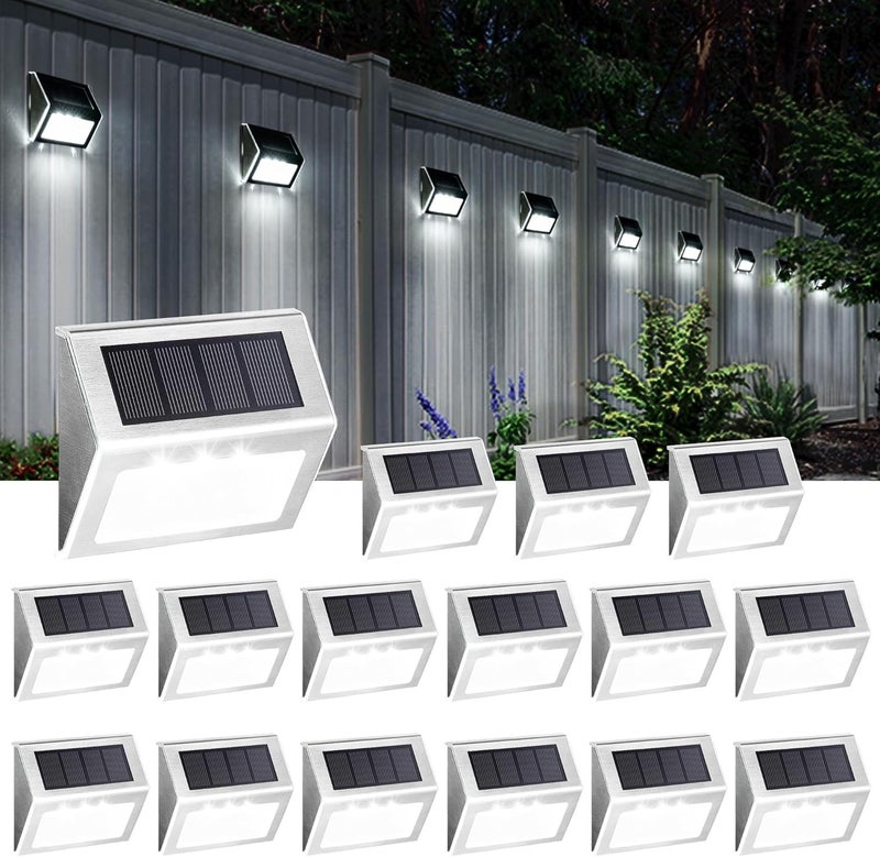 SOLPEX Solar Step Lights, 16 Pack Stair Lights, Outdoor Fence Lighting, Solar Powered Deck Lights Waterproof 4 LEDs for Stairway Patio Porch Pathway Walkway Garden (Cold White) - Image 1