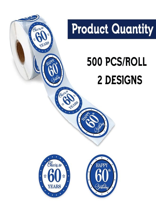 REWIDPARTY Blue 60th Birthday Stickers - 500 PCS Cheers to 60 Years & Happy Birthday Rolls - Image 2