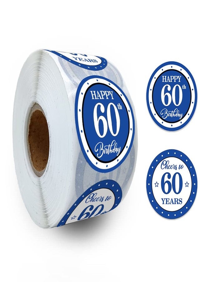 REWIDPARTY Blue 60th Birthday Stickers - 500 PCS Cheers to 60 Years & Happy Birthday Rolls - Image 1