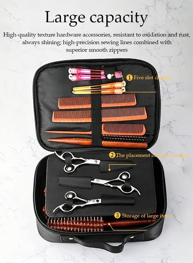 Hair Scissors Case Salon Scissors Storage Bag Stylish and Durable Hairdressing Tool Organizer Multi Layer Space Storage Magnet Buckle Design for Salon Barber Hair Stylist Black - Image 2