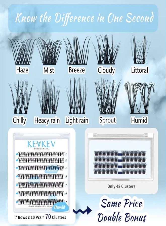 KevKev Lash Clusters 70 Pcs Cluster Lashes Eyelash Clusters DIY Cluster Eyelash Extensions Individual Lashes Thin Band & Soft(Humid,D-8-16mix) - Image 4