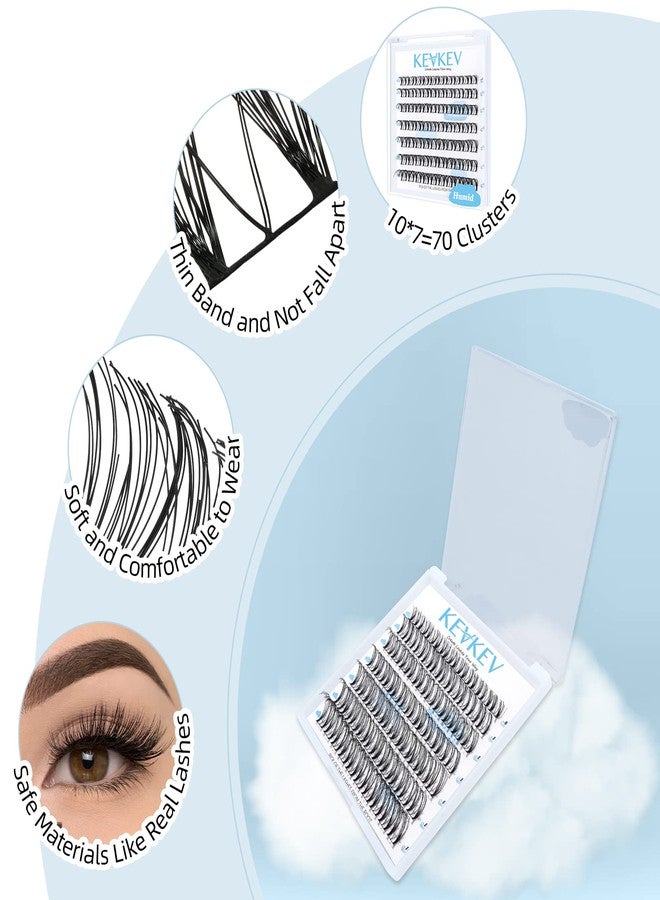 KevKev Lash Clusters 70 Pcs Cluster Lashes Eyelash Clusters DIY Cluster Eyelash Extensions Individual Lashes Thin Band & Soft(Humid,D-8-16mix) - Image 2