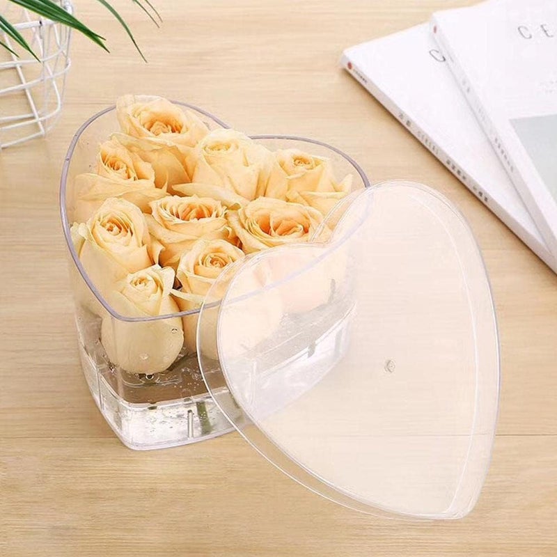 cheekyglo Hert-Shped Rose Flower ox Acrylic Trnsprent rtificil Sop Flower Rose Gift ox Flower Flower Decor Head Vlentine-9 Holes - Image 1
