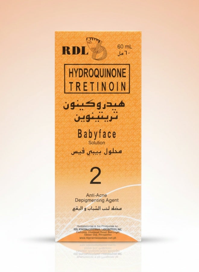 RDL Hydroquinone Tretinoin Babyface Solution No 2 Anti Acne Depigmenting Agent 60 ml Skin Lightening Dark Spot Removal Face Care