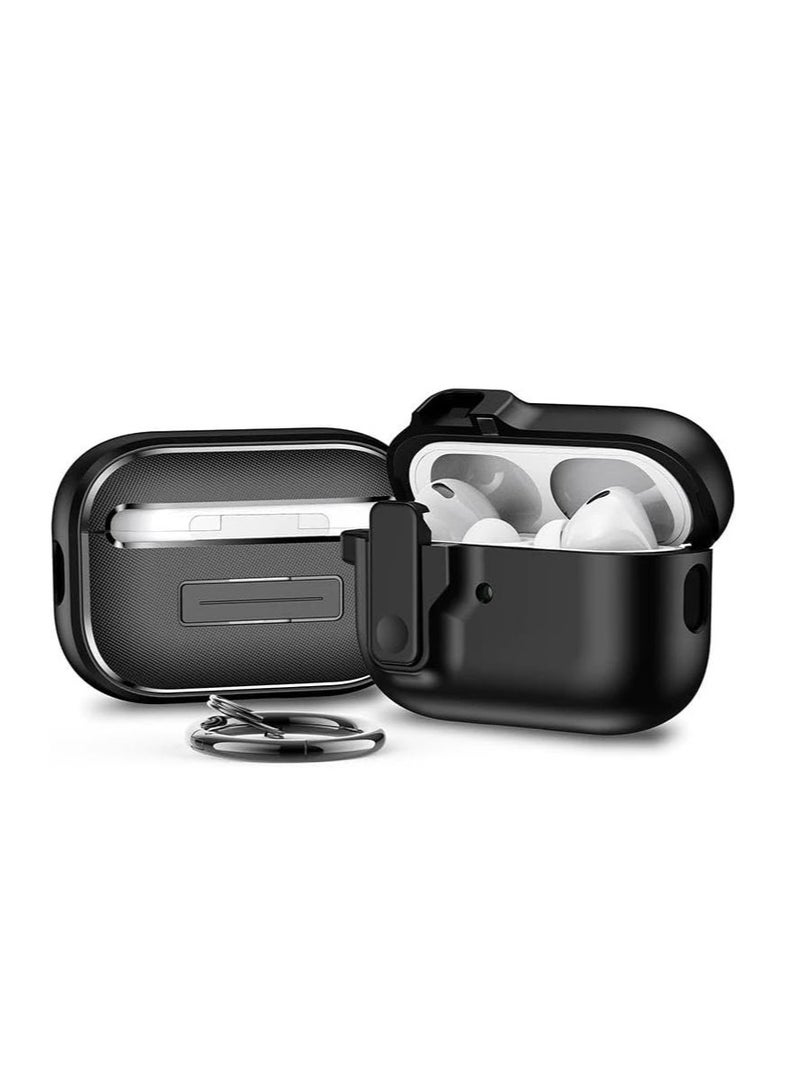 Case Compatible with AirPods pro 2 Case (2022/2023) Cover Automatic Switch Lock, Clip Protective Hard Shell with Carabiner (Black)