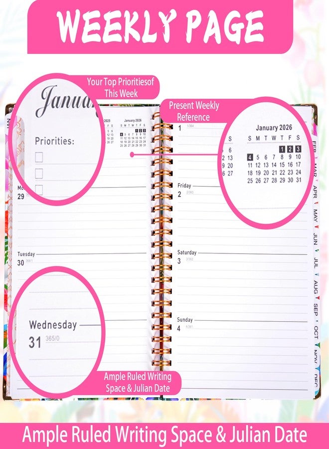 Toplive 2026-2027 Planner Monthly Weekly Planner - Jan. 2026 - Dec. with Monthly Tabs + Contacts + Calendars + Holidays + Pocket, 6.2" x 8.5" Twin-Wire Binding Agenda Book Academic Planner - Flamingo - Image 5