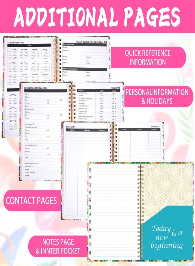 Toplive 2026-2027 Planner Monthly Weekly Planner - Jan. 2026 - Dec. with Monthly Tabs + Contacts + Calendars + Holidays + Pocket, 6.2" x 8.5" Twin-Wire Binding Agenda Book Academic Planner - Flamingo - Image 3