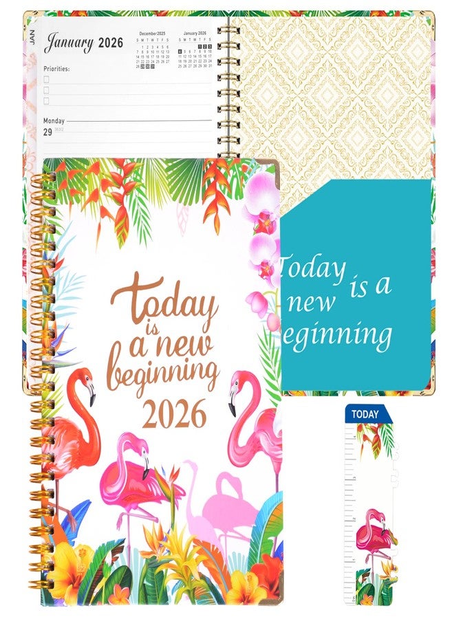 Toplive 2026-2027 Planner Monthly Weekly Planner - Jan. 2026 - Dec. with Monthly Tabs + Contacts + Calendars + Holidays + Pocket, 6.2" x 8.5" Twin-Wire Binding Agenda Book Academic Planner - Flamingo - Image 1