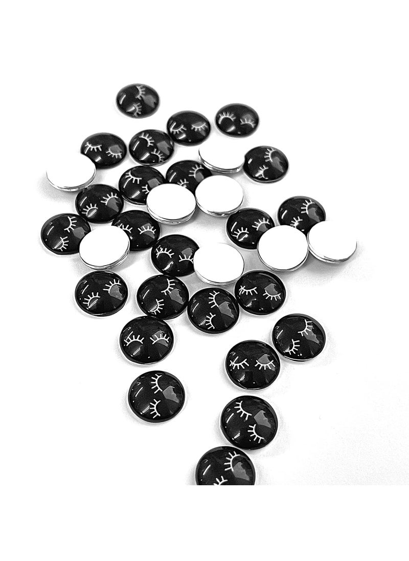 Boutique Marketing LLC Boutique Marketing Black Lash Print Cabochon 100 Pack Cabochon For Crafting, Making Jewelry, or Gluing to Top of Lash Brush and Wand Tube Simple Lash Print Design 100 Count 