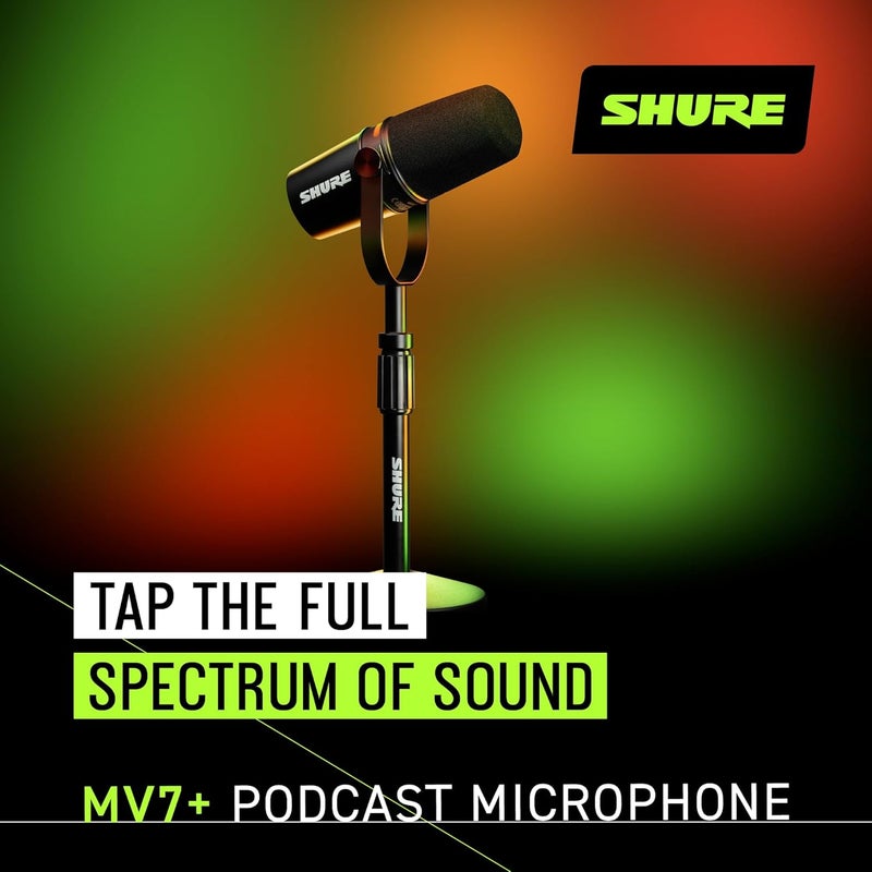 Shure MV7+ Podcast Microphone with Stand - Enhanced Audio, LED Touch Panel, USB-C & XLR Outputs, Auto Level Mode, Digital Pop Filter, Reverb Effects - Black - Image 3