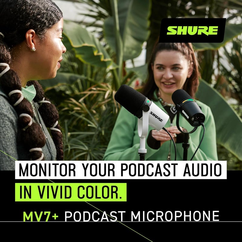 Shure MV7+ Podcast Microphone with Stand - Enhanced Audio, LED Touch Panel, USB-C & XLR Outputs, Auto Level Mode, Digital Pop Filter, Reverb Effects - Black - Image 4