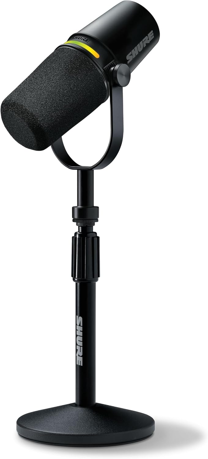 Shure MV7+ Podcast Microphone with Stand - Enhanced Audio, LED Touch Panel, USB-C & XLR Outputs, Auto Level Mode, Digital Pop Filter, Reverb Effects - Black - Image 1