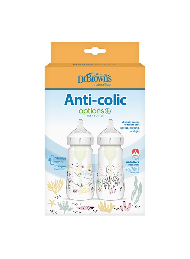Dr. Brown’s 9 oz/270 mL PP W-N Anti-Colic Options+ Baby Bottle, Ocean, 2-Pack - Image 2