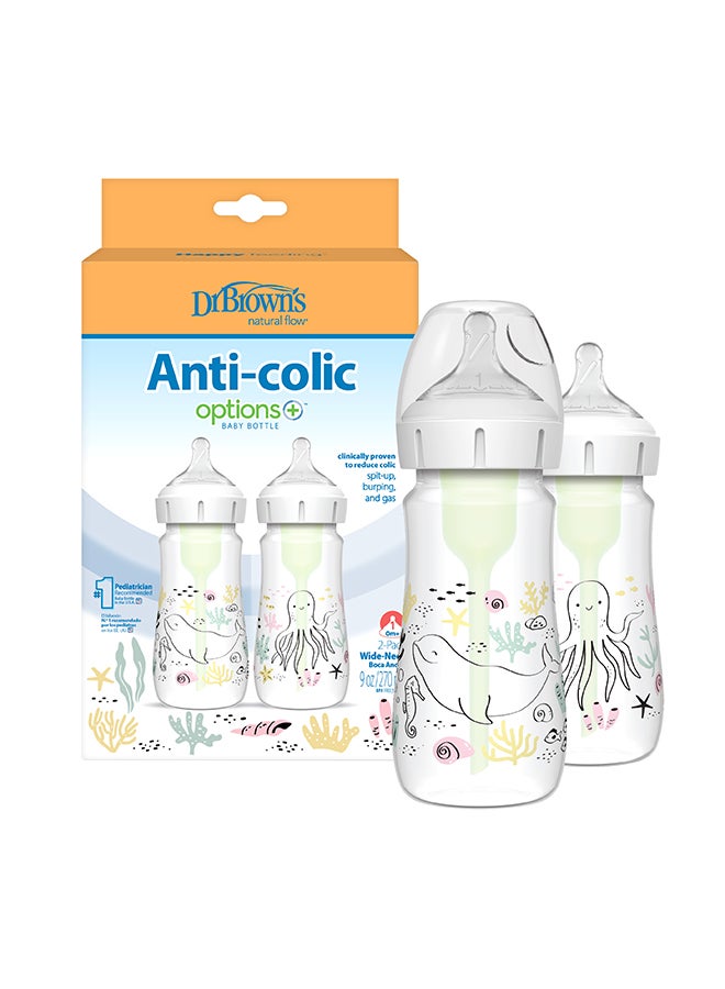 Dr. Brown’s 9 oz/270 mL PP W-N Anti-Colic Options+ Baby Bottle, Ocean, 2-Pack - Image 3