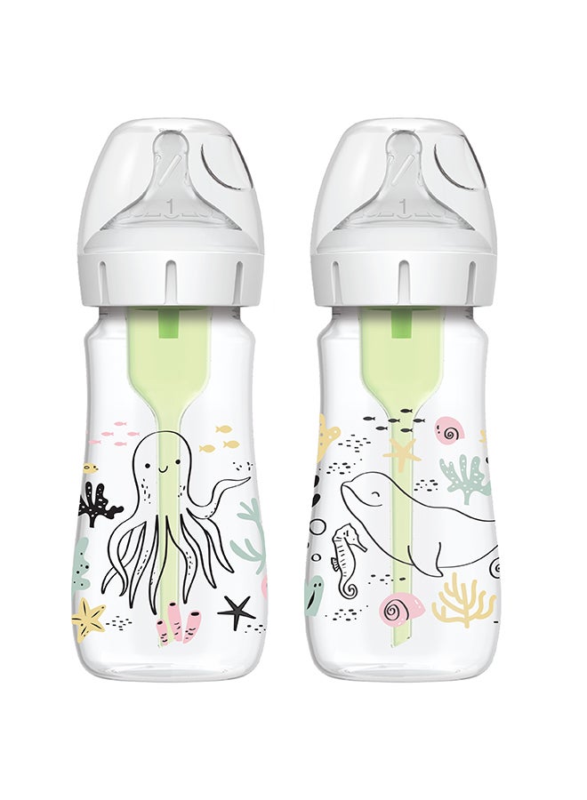 Dr. Brown’s 9 oz/270 mL PP W-N Anti-Colic Options+ Baby Bottle, Ocean, 2-Pack - Image 1