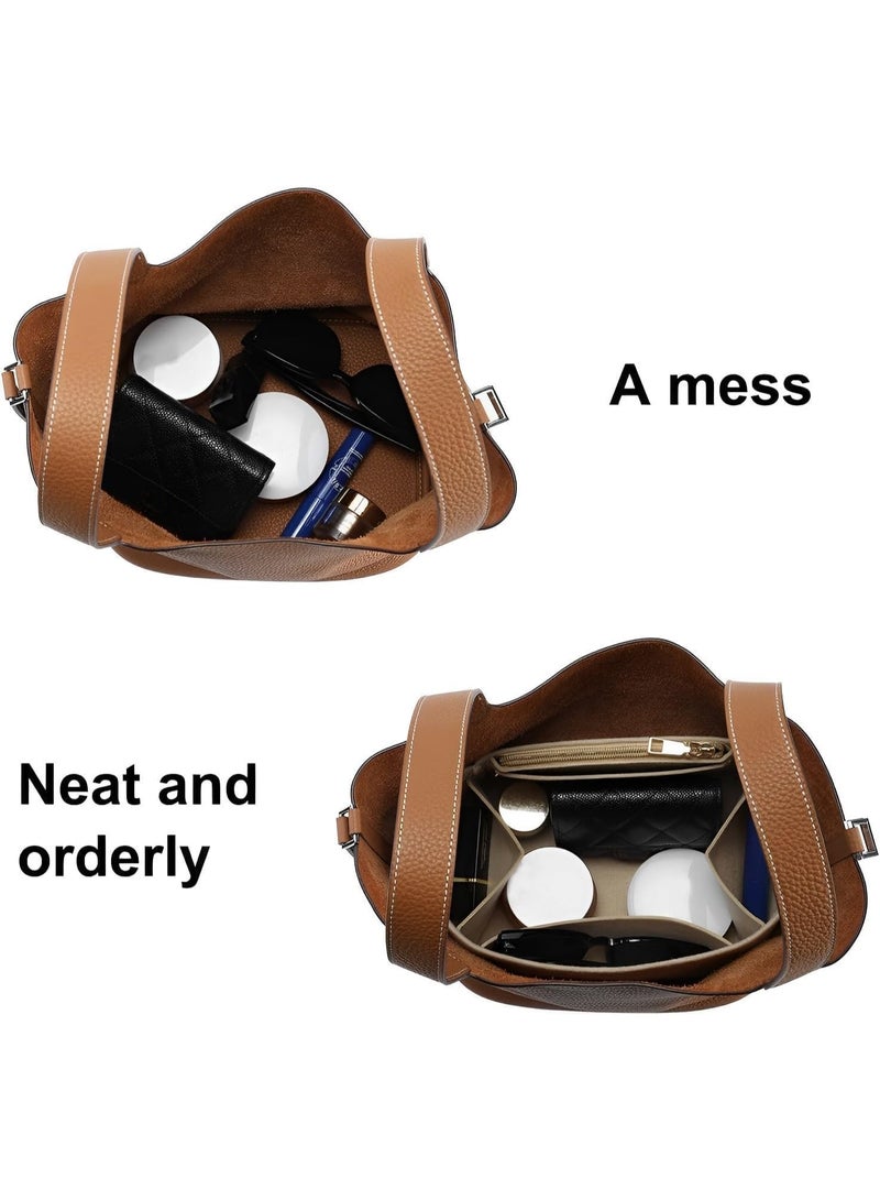 NOSKIN Felt Handbag Organizer Insert with Zipper for Picotin 18/22, Beige,Small - Image 5