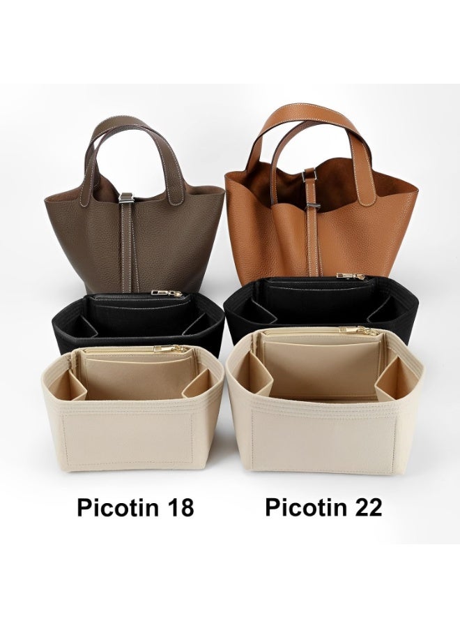 NOSKIN Felt Handbag Organizer Insert with Zipper for Picotin 18/22, Beige,Small - Image 4