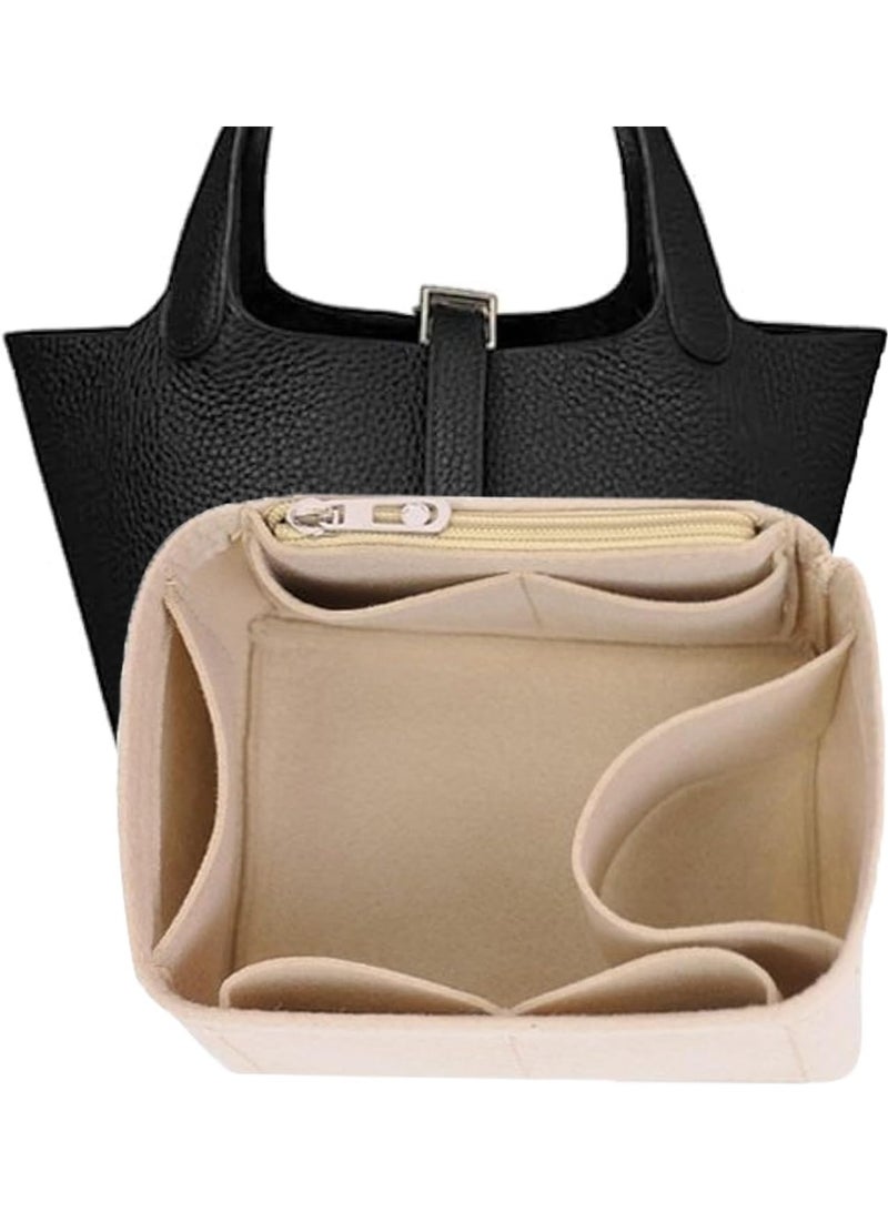 NOSKIN Felt Handbag Organizer Insert with Zipper for Picotin 18/22, Beige,Small - Image 1