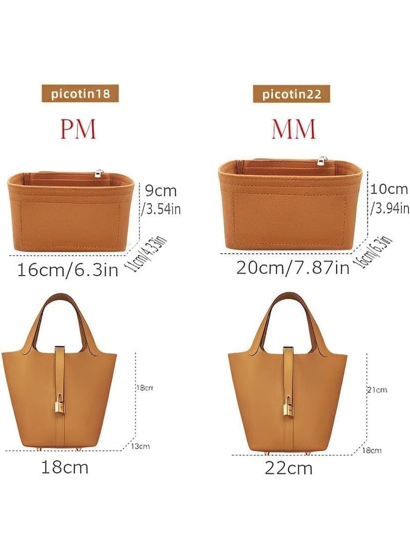 NOSKIN Felt Handbag Organizer Insert with Zipper for Picotin 18/22, Beige,Small - Image 3