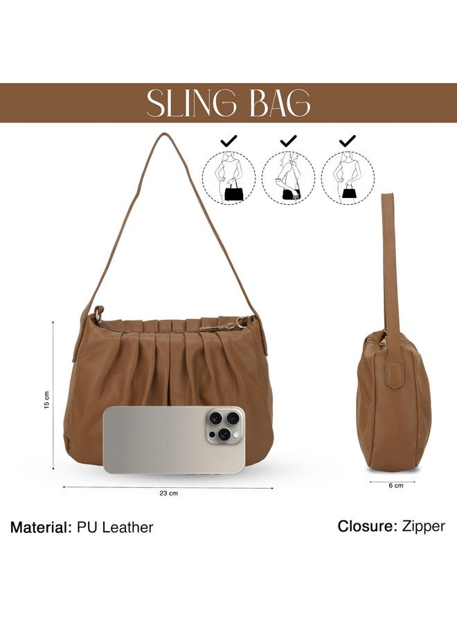 SIBY PU Leather Retro Sling Bag for Women | Small Crossbody Handbag with Chain Strap and Zipper Closure - Brown - Image 2