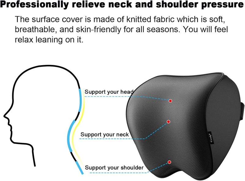 Crofy 2-Pack Car Neck Pillow, Softness Car Headrest Pillow for Driving with Adjustable Strap, 100% Memory Foam and Breathable Removable Cover, Comfortable Ergonomic Design, 4.7 Inches Thick - Image 4
