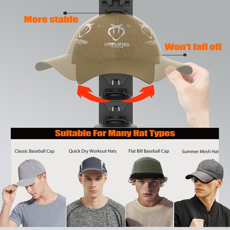 HeQe Hat Organizer for Baseball Caps Hold Up to 40 Hats, 2 Pack Hat Rack for Wall, Strong Adhesive Hat Storage Display Holder for Closet Door and Wall (Black) - Image 5
