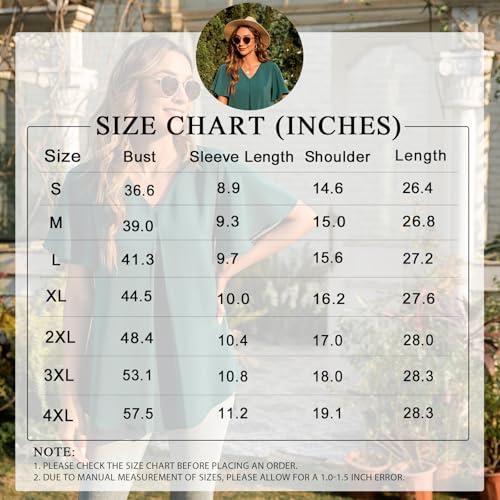 Anyally Women's Summer Dressy Chiffon Blouses V Neck Ruffle Short Sleeve Tunic Tops for Leggings Casual T-Shirts, XL Red - Image 5
