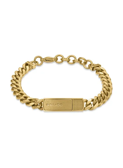 POLICE Identity Bracelet in IP Gold Bold Gauge Links with Brushed Antique Charm, Textured Studded Design