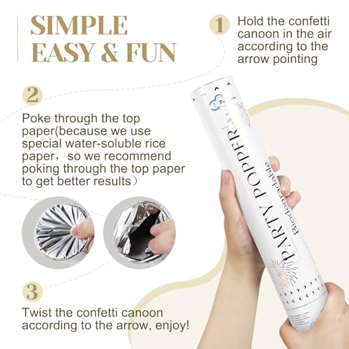 Pilvepidu White Mix Gold Rice Confetti Cannon,6Pack Biodegradable Mulitcolor Confetti Poppers Party Shooters,12inch Party Poppers For Lawns Wedding,Birthday,Celebrations,Photo Shoots and New Years. - Image 4